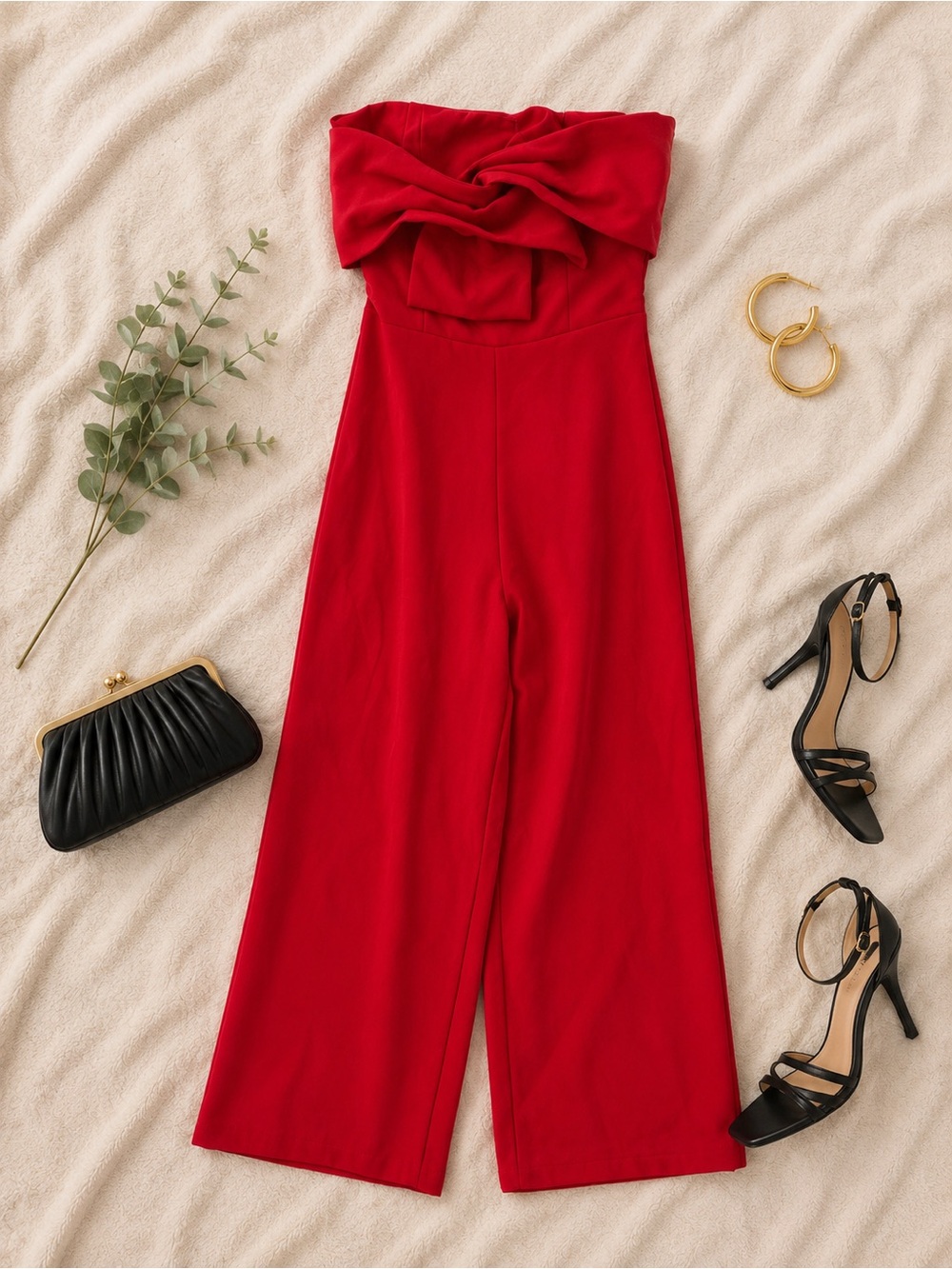 DO+BE Red Bow Strapless Jumpsuit Wide Leg Cocktail Holiday Party Size Small